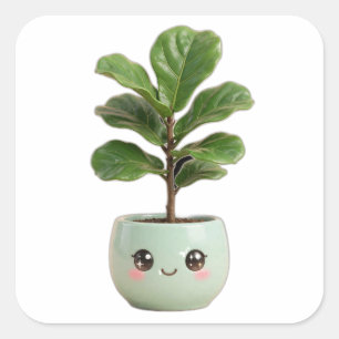 Fiddle-Leaf Fig Kawaii Indoor Plant Sticker