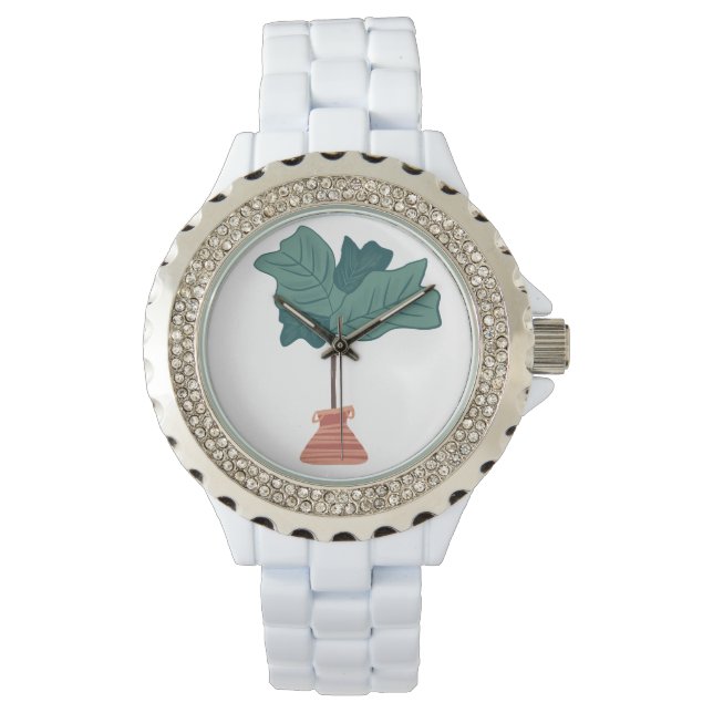 Fiddle Tree Leaf Houseplant Hand Drawn Watch (Front)