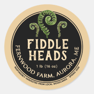 Fiddlehead Fern Black Kraft Forage Wild Classic Round Sticker