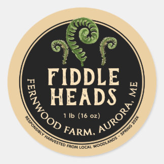 Fiddlehead Fern Black Kraft Forage Wild  Classic Round Sticker