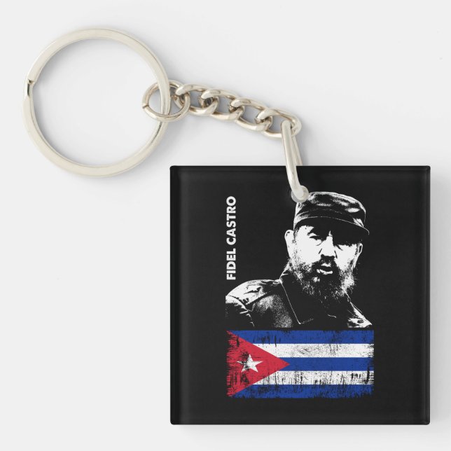 Fidel Castro Cuba Revolution Cuban Flag Keychain (Front)