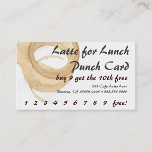 Fidélité Carte de punch pour latte pour déjeuner boisson ca