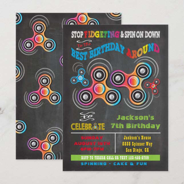 Fidget Spinner Birthday Party Invitation (Front/Back)