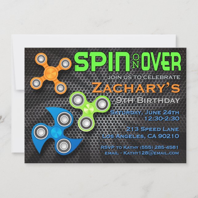 Fidget Spinner Boys Birthday Invitation (Front)