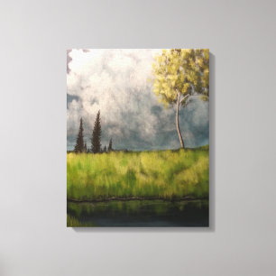 Field and Pond Landscape Acrylic Painting Print