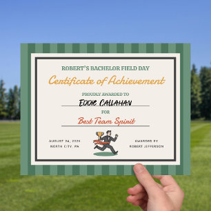 Field Day Bachelor Party Achievement Certificate