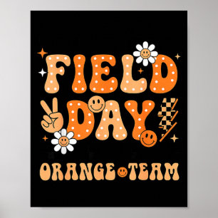 Field day orange team groovy smile face chequered poster