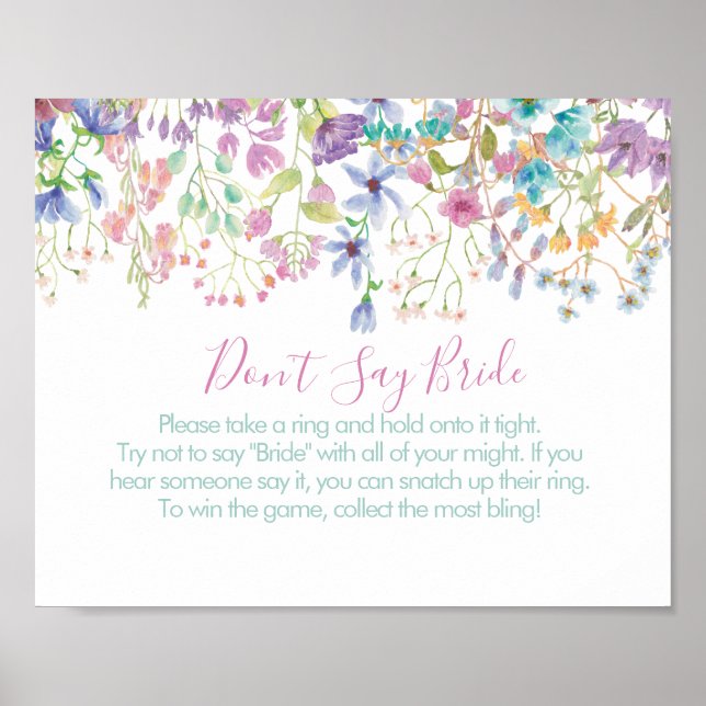 Field Floral Bridal Shower Can't Say Bride Game Poster (Front)
