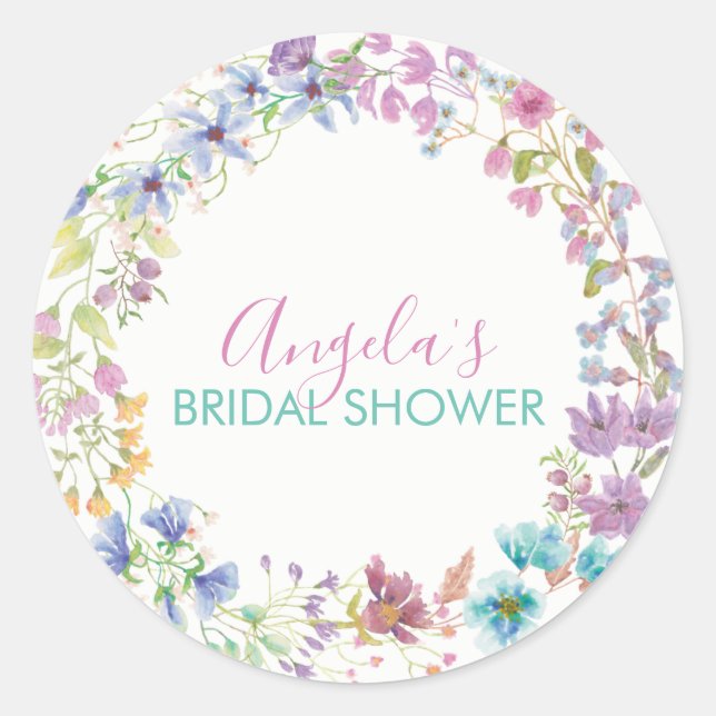 Field Floral Bridal Shower Classic Round Sticker (Front)