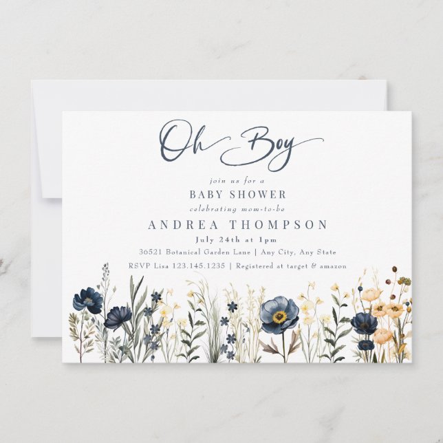 Field Flowers | Oh Boy | Boy Baby Shower Invitation (Front)