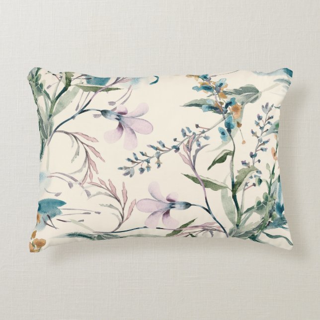 Field Flowers Watercolor Seamless Pattern Accent Pillow (Front)