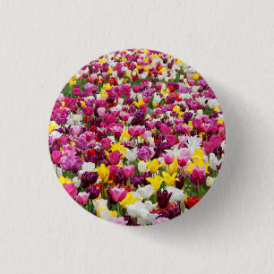 field full of tulips 1 inch round button