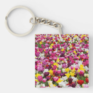 field full of tulips keychain