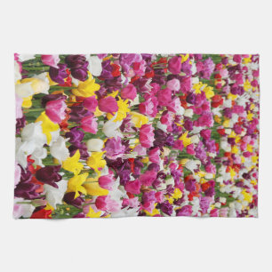 field full of tulips kitchen towel