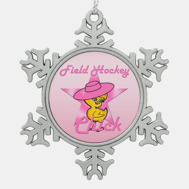 Field Hockey Chick #8 Snowflake Pewter Christmas Ornament (Front)