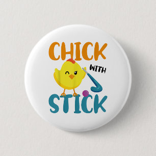 Field Hockey Chicken Chick With Stick _1 2 Inch Round Button
