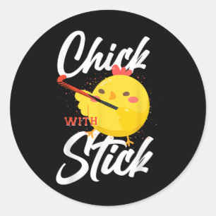 Field Hockey Chicken Chick With Stick _2 Classic Round Sticker