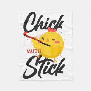 Field Hockey Chicken Chick With Stick _3 Fleece Blanket