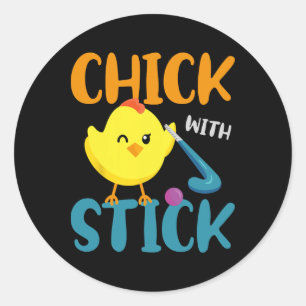 Field Hockey Chicken Chick With Stick Classic Round Sticker