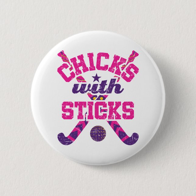 Field Hockey Chicks with Sticks 2 Inch Round Button (Front)