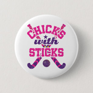 Field Hockey Chicks with Sticks 2 Inch Round Button
