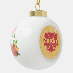 Field Hockey Chicks With Sticks Holiday Ornament