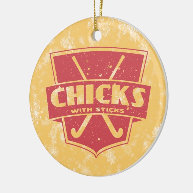 Field Hockey Christmas Ornament Chicks With Sticks (Left)
