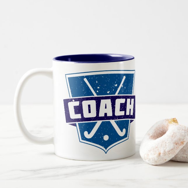 Field Hockey Coach Shield Two-Tone Coffee Mug (With Donut)