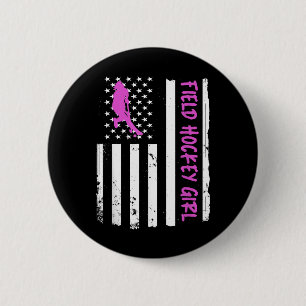 Field Hockey Girl Usa Flag _1  2 Inch Round Button