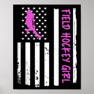 Field Hockey Girl Usa Flag _1  Poster