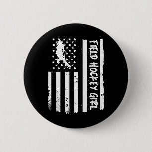 Field Hockey Girl Usa Flag 2 Inch Round Button