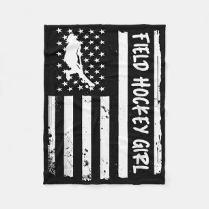 Field Hockey Girl Usa Flag  Fleece Blanket