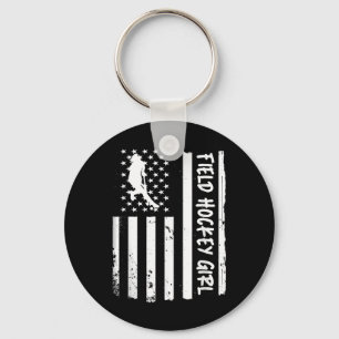 Field Hockey Girl Usa Flag Keychain