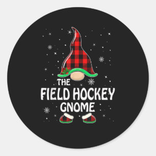 Field Hockey Gnome Buffalo Plaid Matching Family C Classic Round Sticker