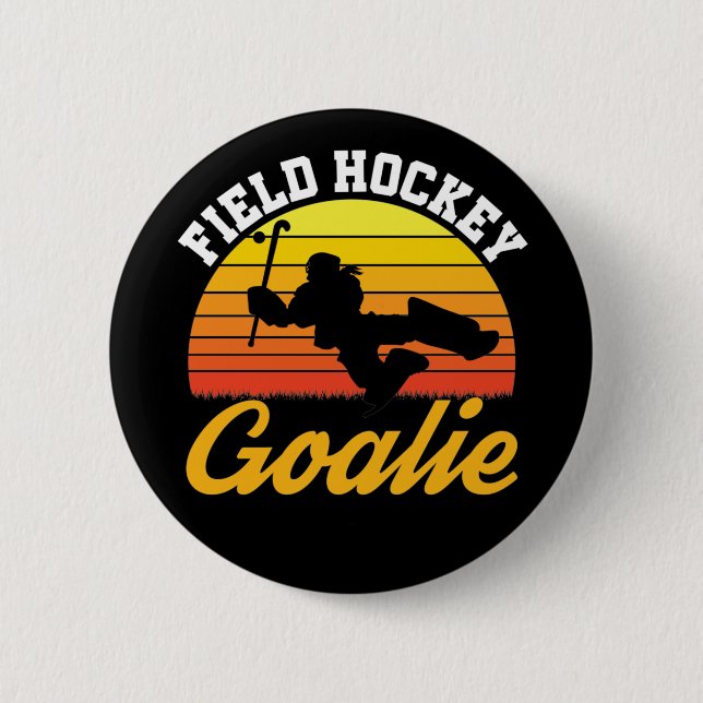 Field Hockey Goalie Goalkeeper Retro 2 Inch Round Button (Front)