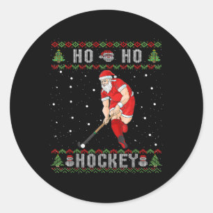 Field Hockey Ho Ho Hockey Ugly Christmas Santa Cla Classic Round Sticker