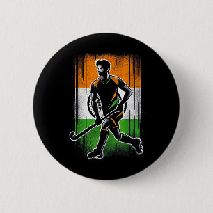Field Hockey India Men Indian Flag Fieldhockey Tea 2 Inch Round Button