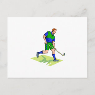 Field Hockey man blue green Postcard