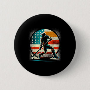 Field Hockey Man Usa United States Of America Flag 2 Inch Round Button