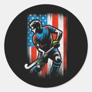 Field Hockey Man Usa United States Of America Flag Classic Round Sticker