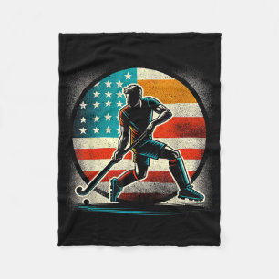 Field Hockey Man Usa United States Of America Flag Fleece Blanket