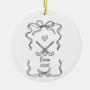  Field Hockey Ornament, Christmas Coquette  Ceramic Ornament