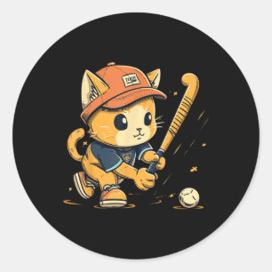 Field Hockey Player Cat On Field Hockey For Men Wo Classic Round Sticker