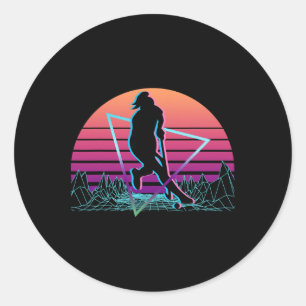 Field Hockey Player Retro _1 Classic Round Sticker