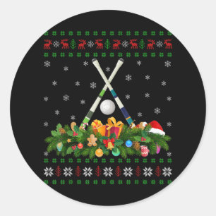 Field Hockey Sports Lover Xmas Ugly Field Hockey C Classic Round Sticker