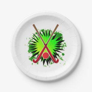 Field Hockey Stick And Ball Splash Paper Plate