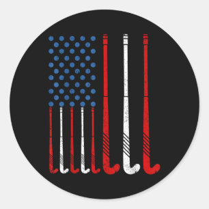Field Hockey Sticks American Flag Classic Round Sticker