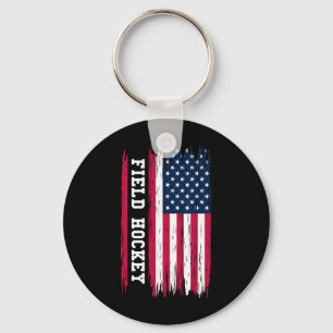 Field Hockey Usa American Flag Hockey Player Sport Keychain