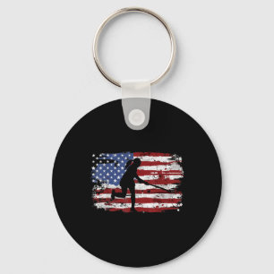 Field Hockey Vintage American Flag Women Kids Men  Keychain