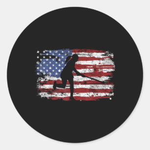 Field Hockey Vintage Usa Flag Classic Round Sticker